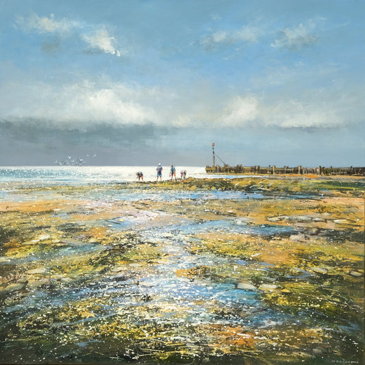Rockpooling at West Runton Painting by Michael Sanders
